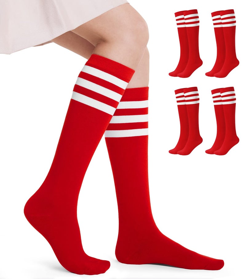 FITRELL 4 Pack Women's Knee High Socks Cotton Tube Stripe Socks, Red, For Halloween Christmas Baseball Softball Soccer - Image 3